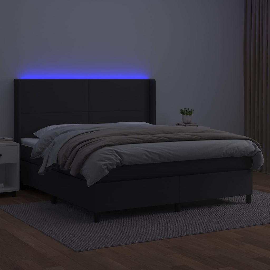 vidaXL Łóżko kontynentalne z materacem i LED czarna ekoskóra 180x200cm