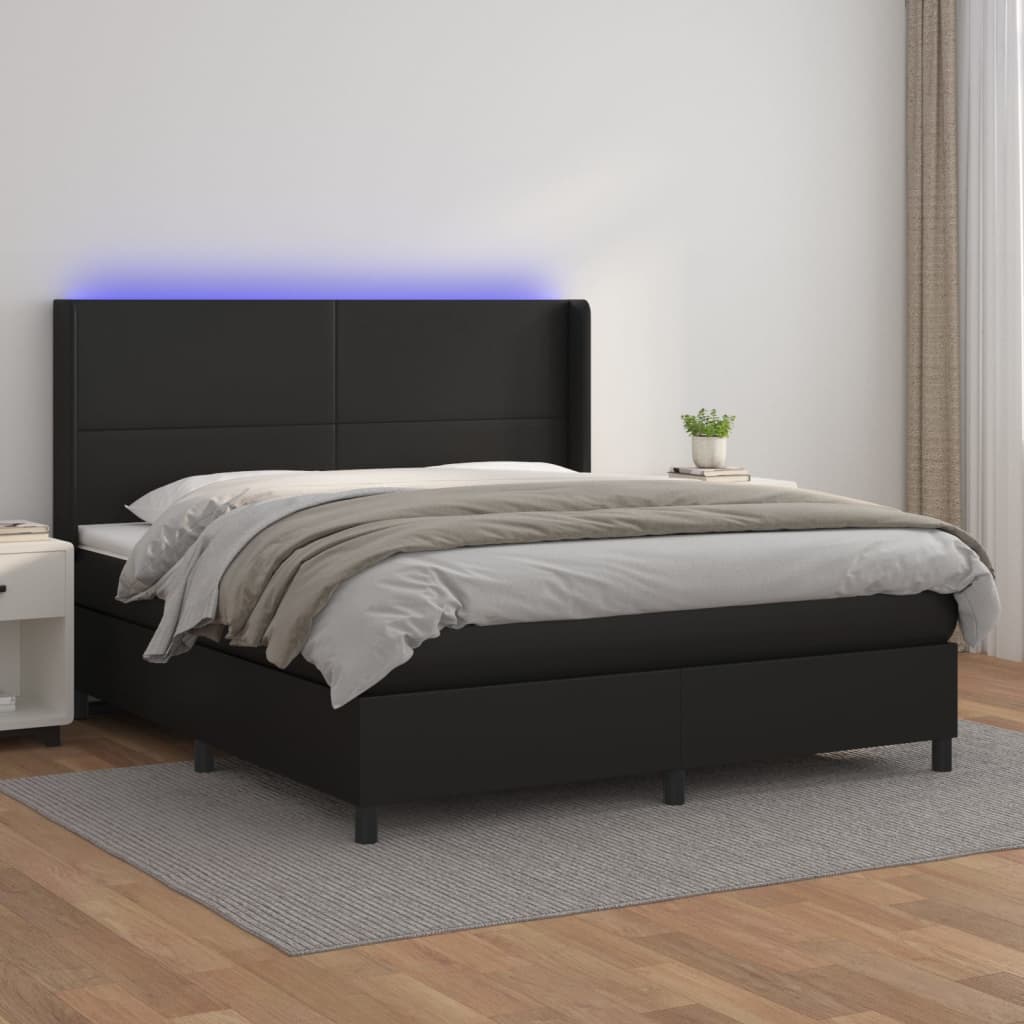 vidaXL Łóżko kontynentalne z materacem i LED czarna ekoskóra 180x200cm