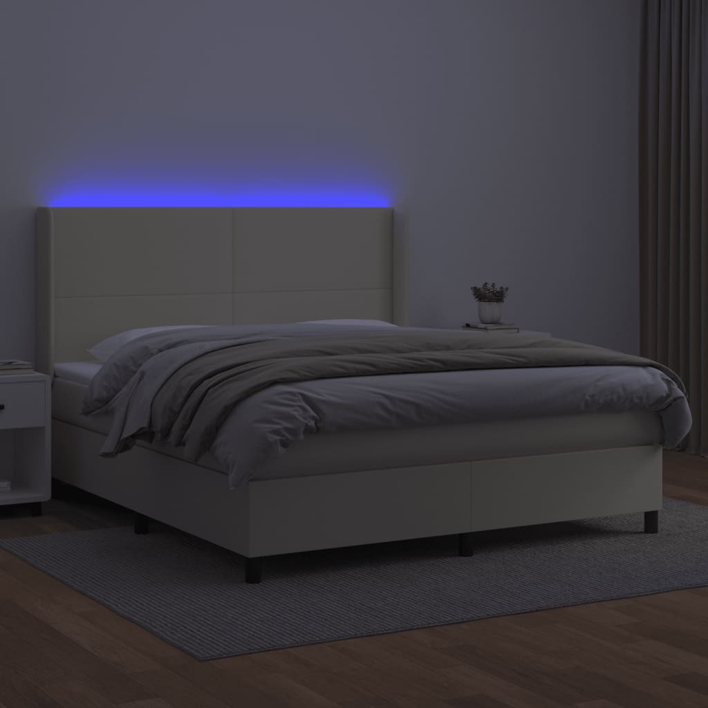 vidaXL Łóżko kontynentalne z LED, materac, kremowe, ekoskóra 180x200cm