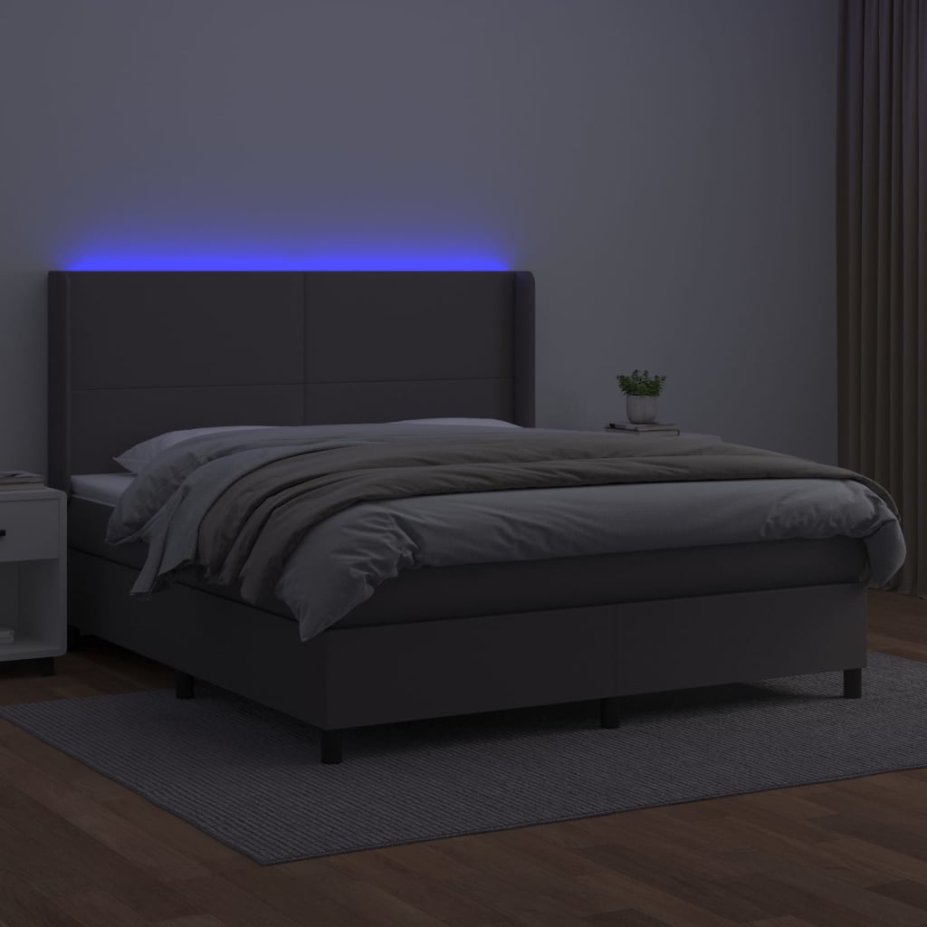 vidaXL Łóżko kontynentalne z materacem i LED, szara ekoskóra 180x200cm