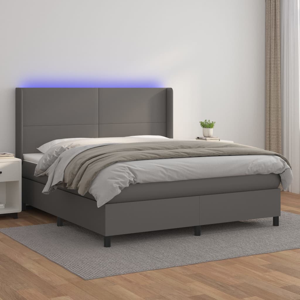 vidaXL Łóżko kontynentalne z materacem i LED, szara ekoskóra 180x200cm