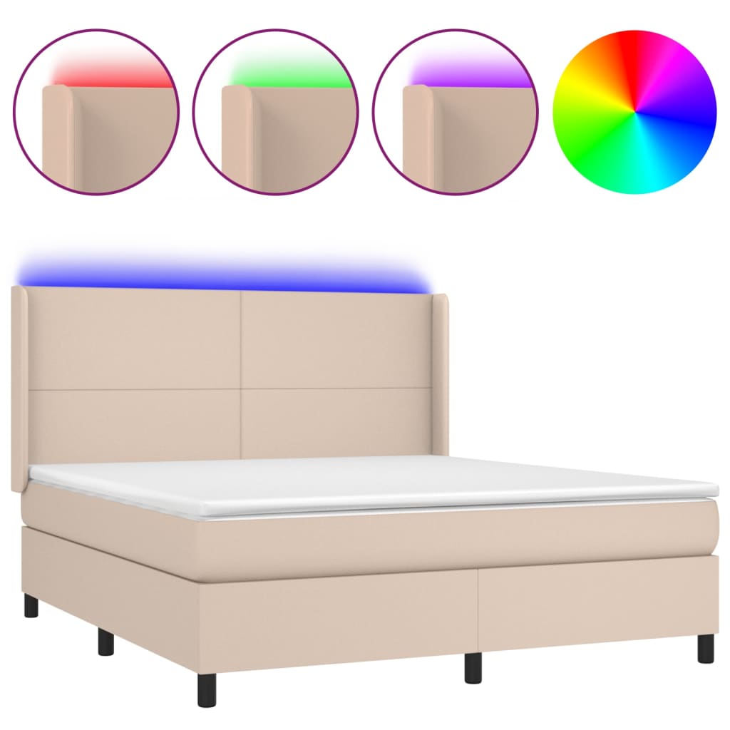 vidaXL Łóżko kontynentalne, materac i LED cappuccino 180x200 cm