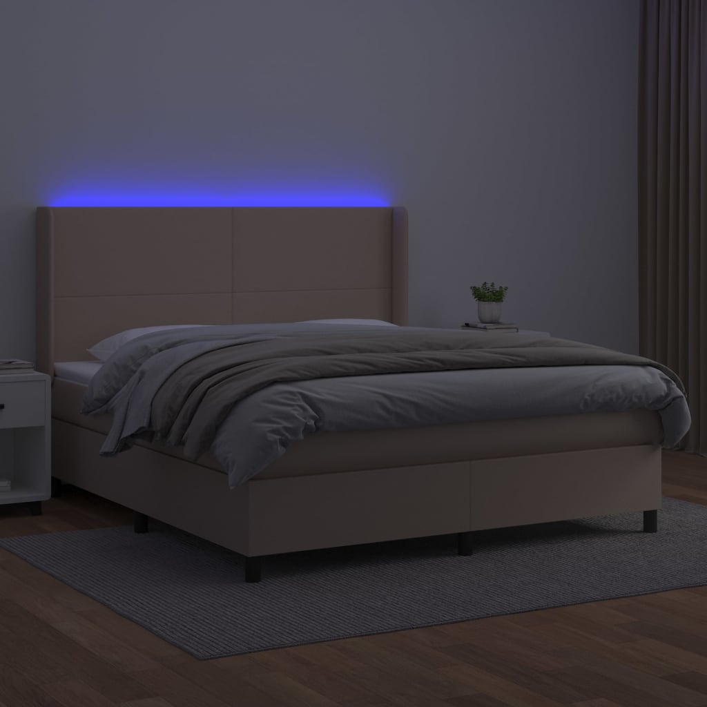 vidaXL Łóżko kontynentalne, materac i LED cappuccino 180x200 cm