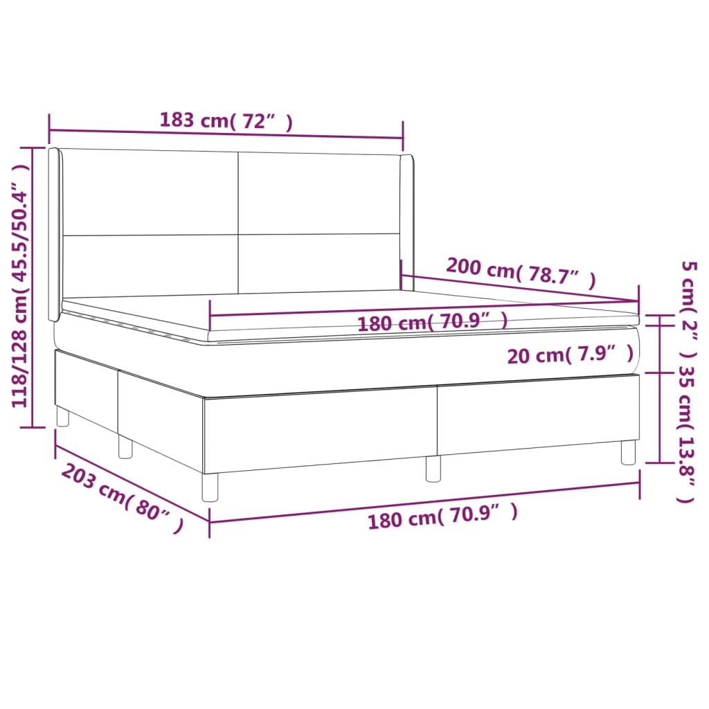 vidaXL Łóżko kontynentalne, materac i LED cappuccino 180x200 cm