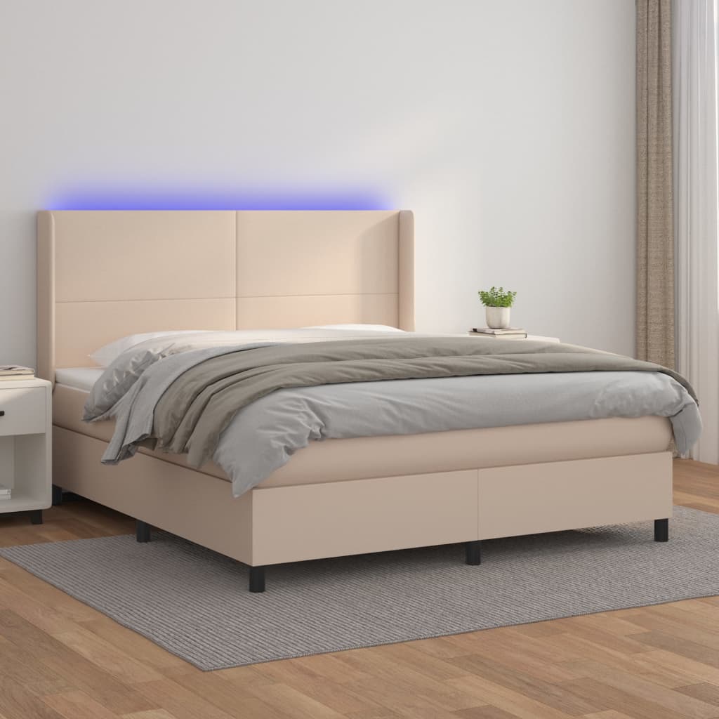 vidaXL Łóżko kontynentalne, materac i LED cappuccino 180x200 cm