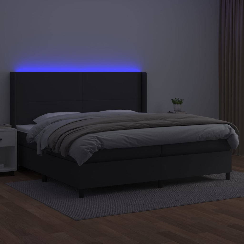 vidaXL Łóżko kontynentalne z materacem i LED czarna ekoskóra 200x200cm