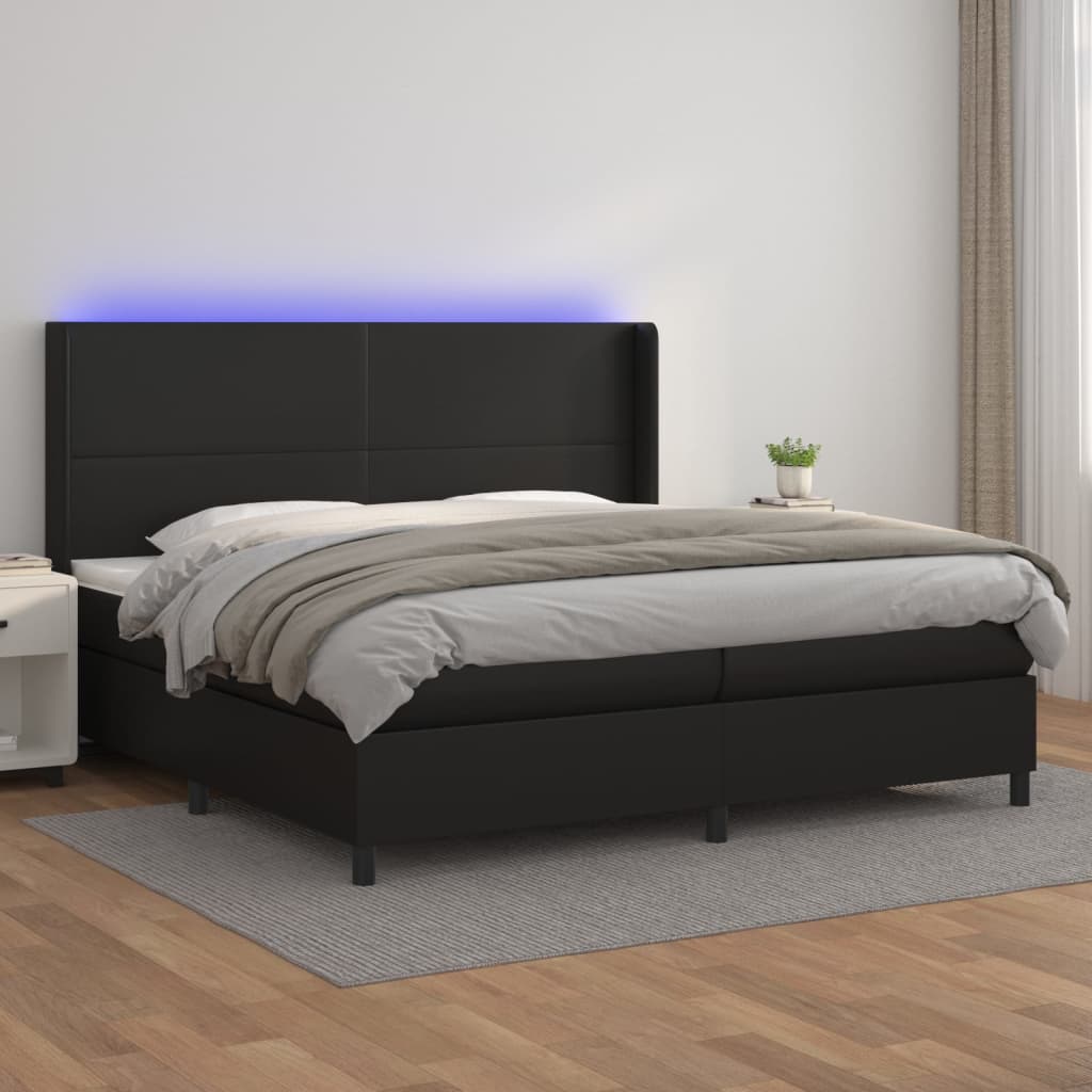 vidaXL Łóżko kontynentalne z materacem i LED czarna ekoskóra 200x200cm