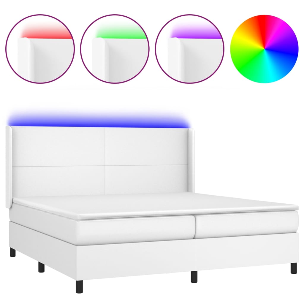 vidaXL Łóżko kontynentalne z materacem i LED, biała ekoskóra 200x200cm