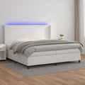 vidaXL Łóżko kontynentalne z materacem i LED, biała ekoskóra 200x200cm