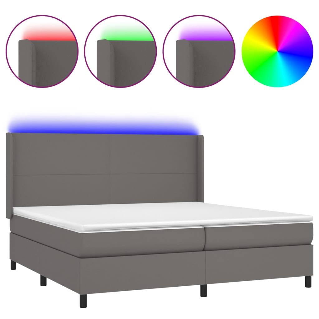 vidaXL Łóżko kontynentalne z materacem i LED, szara ekoskóra 200x200cm