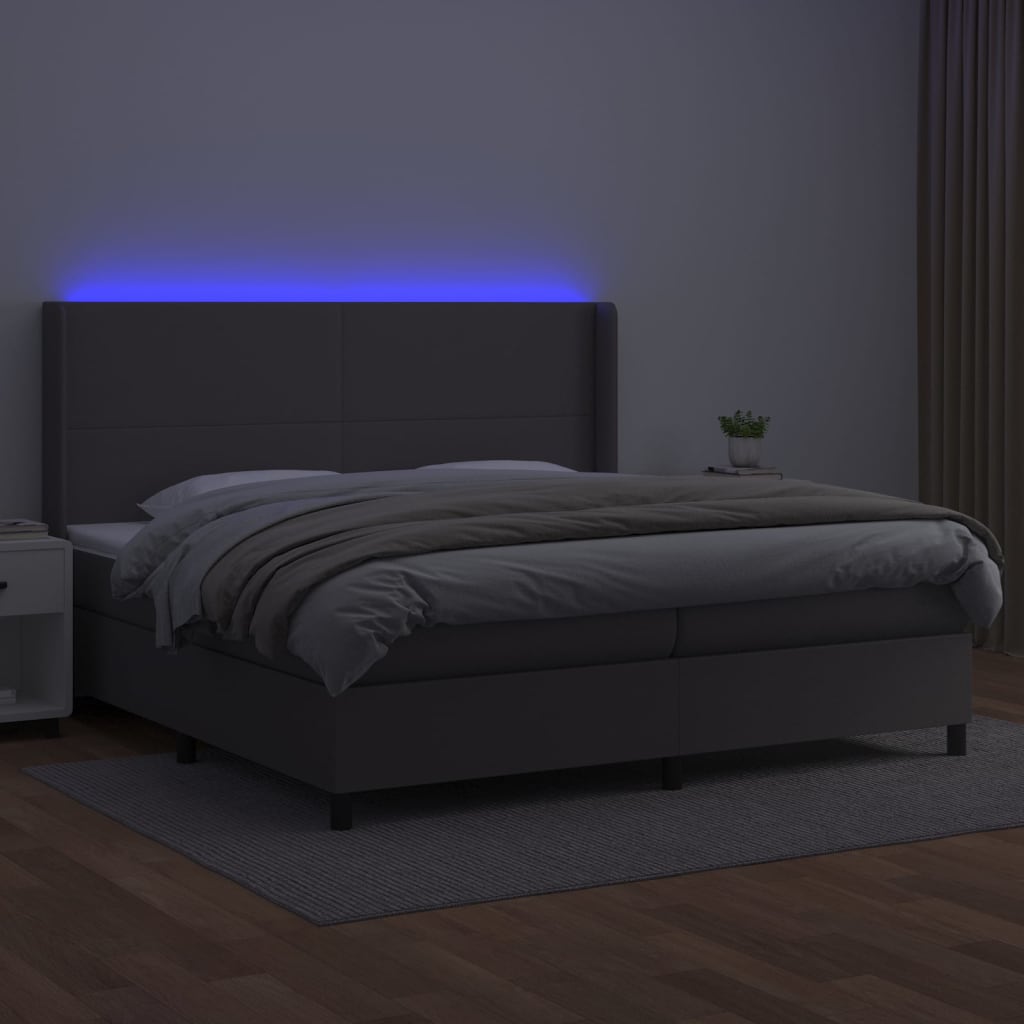 vidaXL Łóżko kontynentalne z materacem i LED, szara ekoskóra 200x200cm