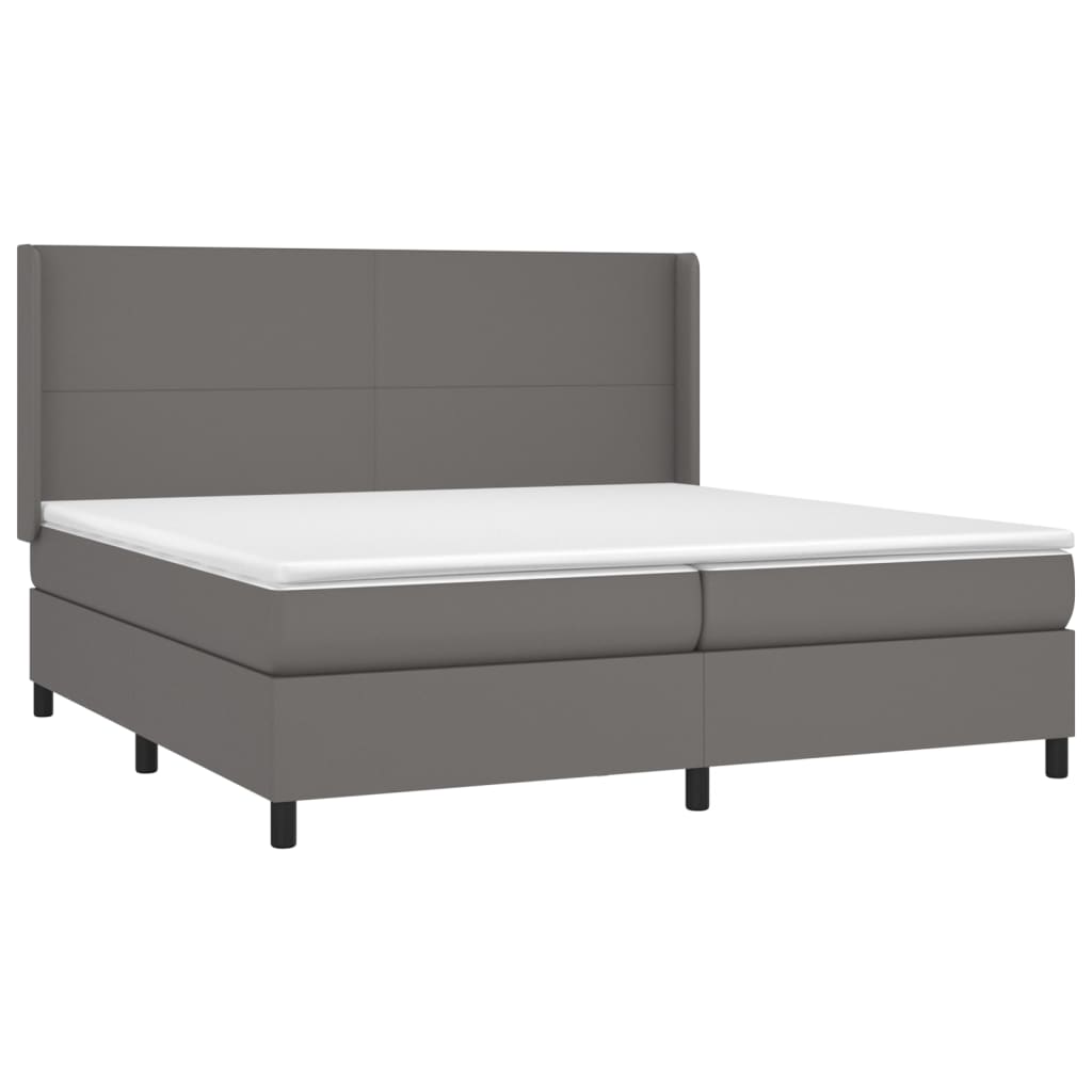 vidaXL Łóżko kontynentalne z materacem i LED, szara ekoskóra 200x200cm