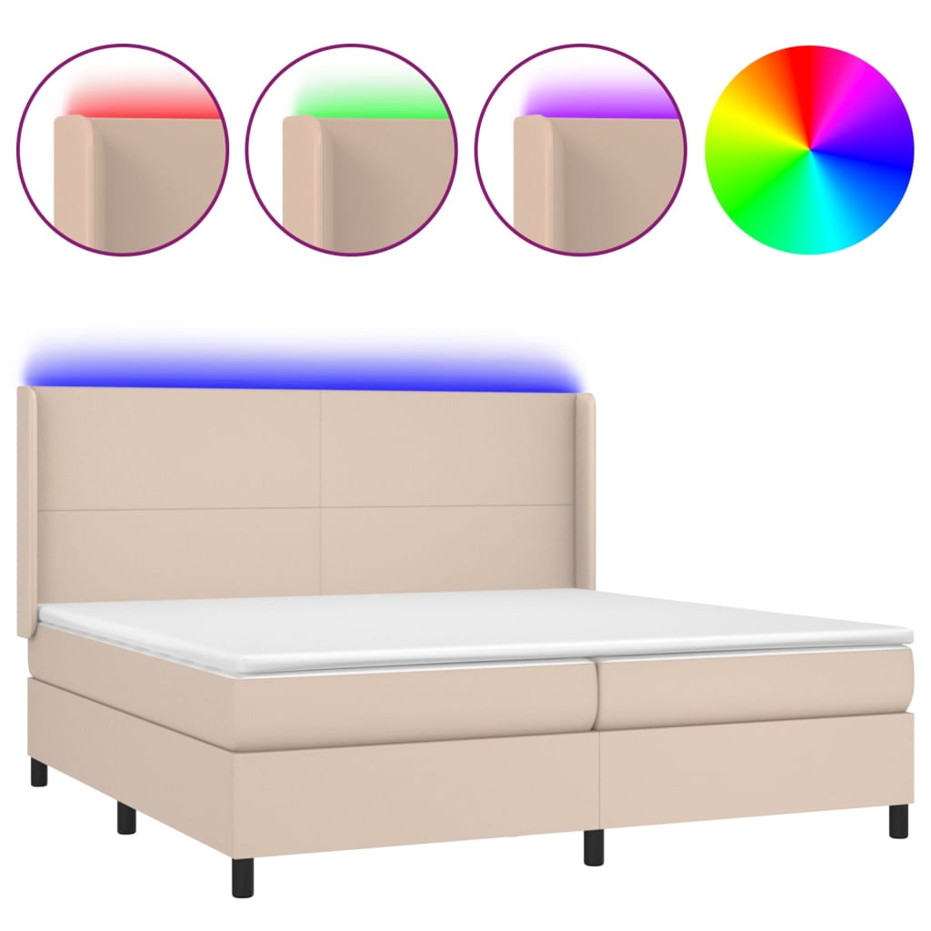 vidaXL Łóżko kontynentalne, materac i LED cappuccino 200x200 cm