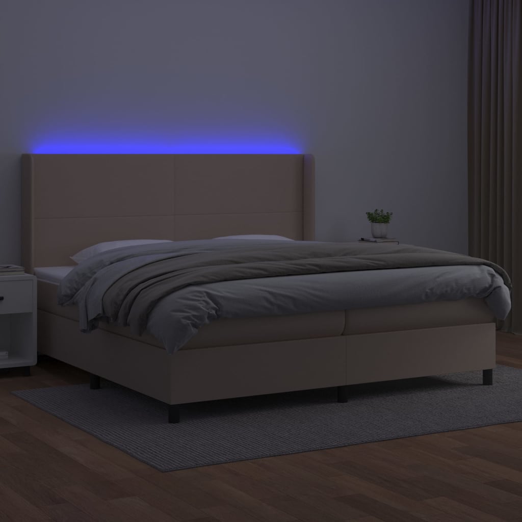 vidaXL Łóżko kontynentalne, materac i LED cappuccino 200x200 cm