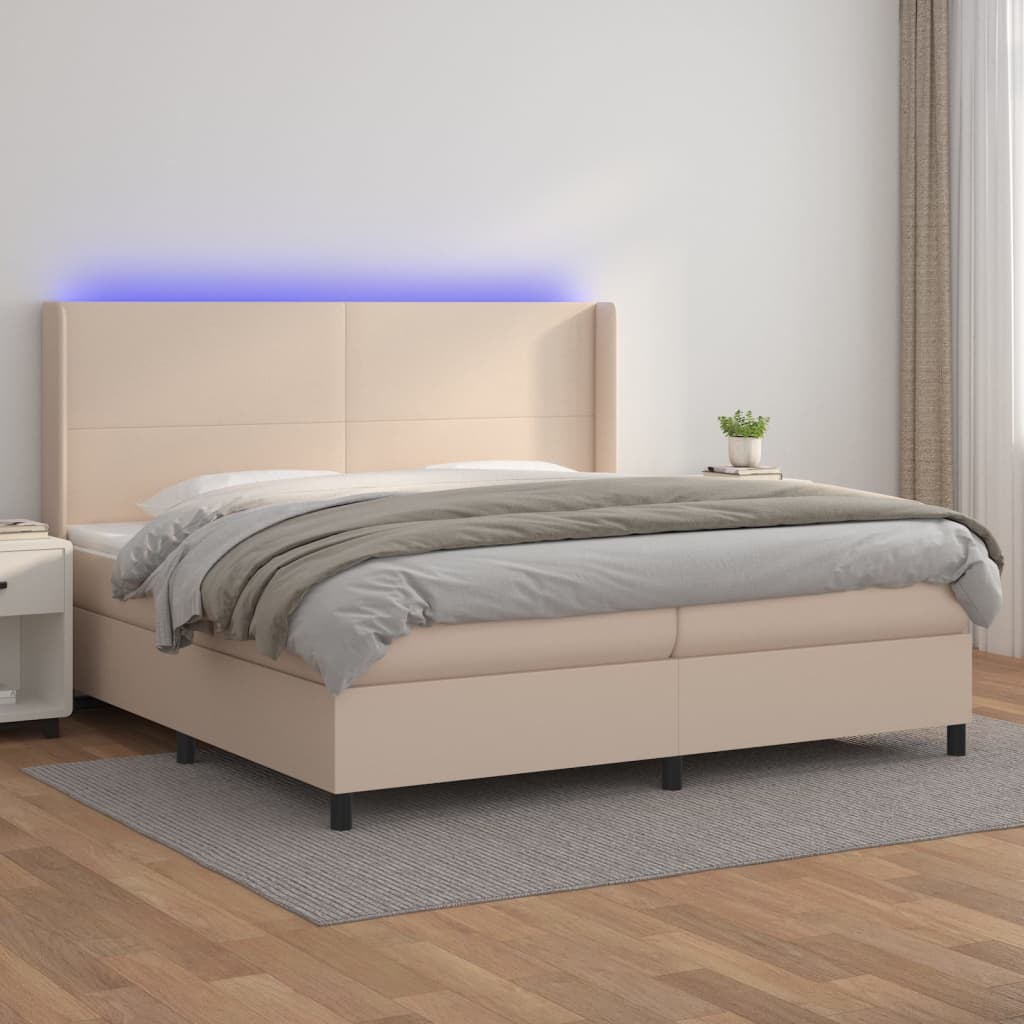 vidaXL Łóżko kontynentalne, materac i LED cappuccino 200x200 cm