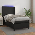 vidaXL Łóżko kontynentalne z materacem i LED czarna ekoskóra 90x190 cm