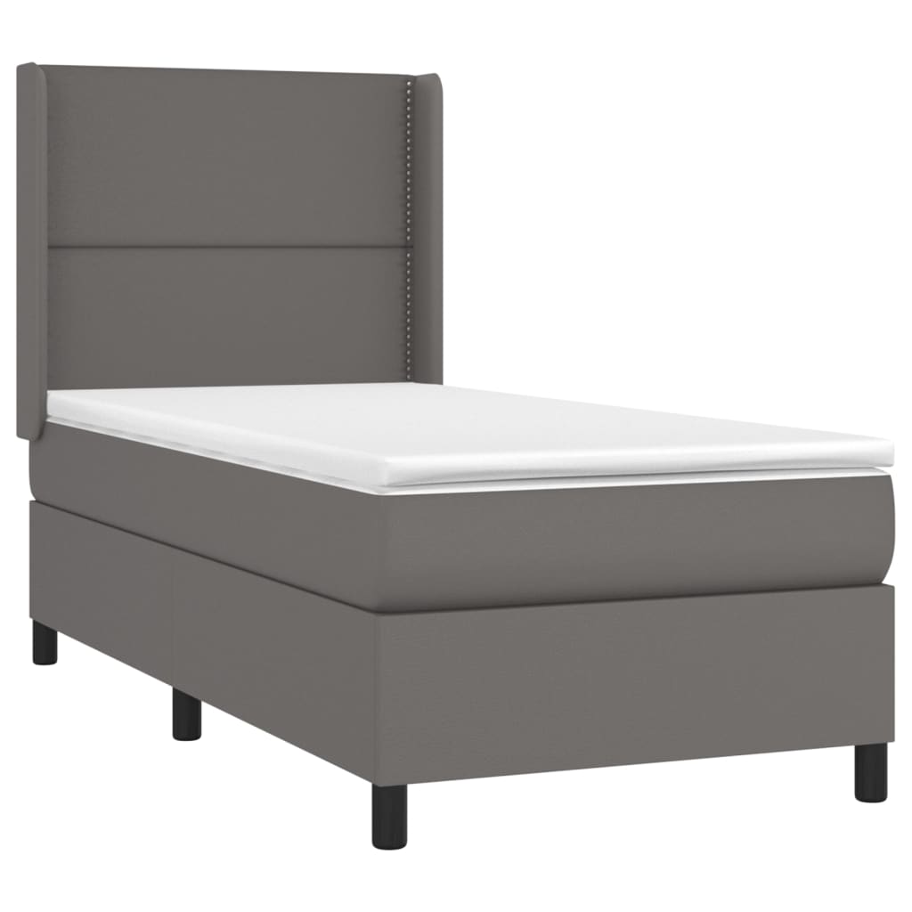 vidaXL Łóżko kontynentalne z materacem i LED, szara ekoskóra 90x200 cm