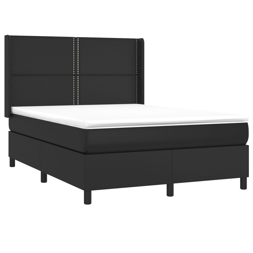 vidaXL Łóżko kontynentalne, materac i LED, czarna ekoskóra, 140x190 cm