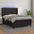 vidaXL Łóżko kontynentalne, materac i LED, czarna ekoskóra, 140x190 cm