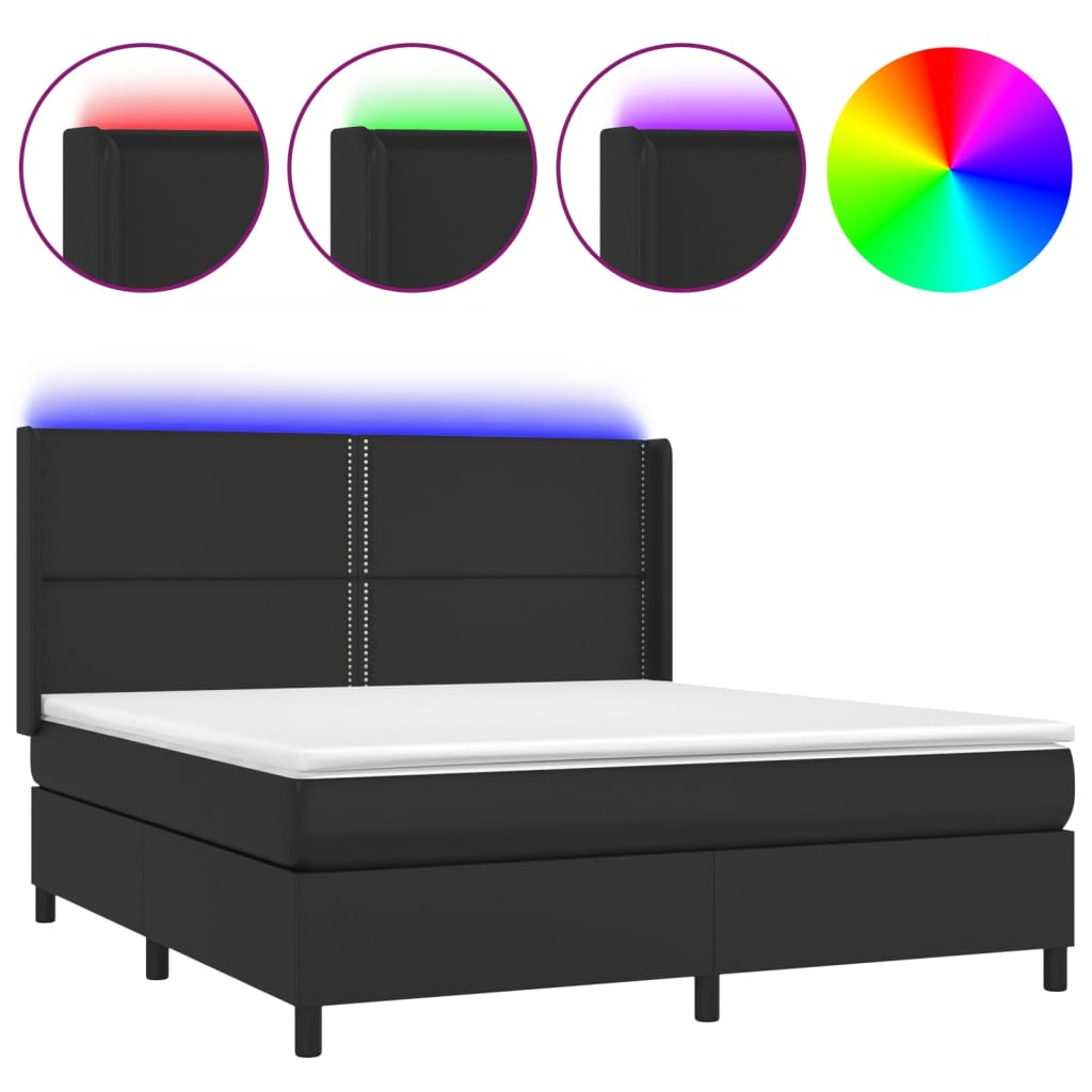 vidaXL Łóżko kontynentalne z materacem i LED czarna ekoskóra 180x200cm