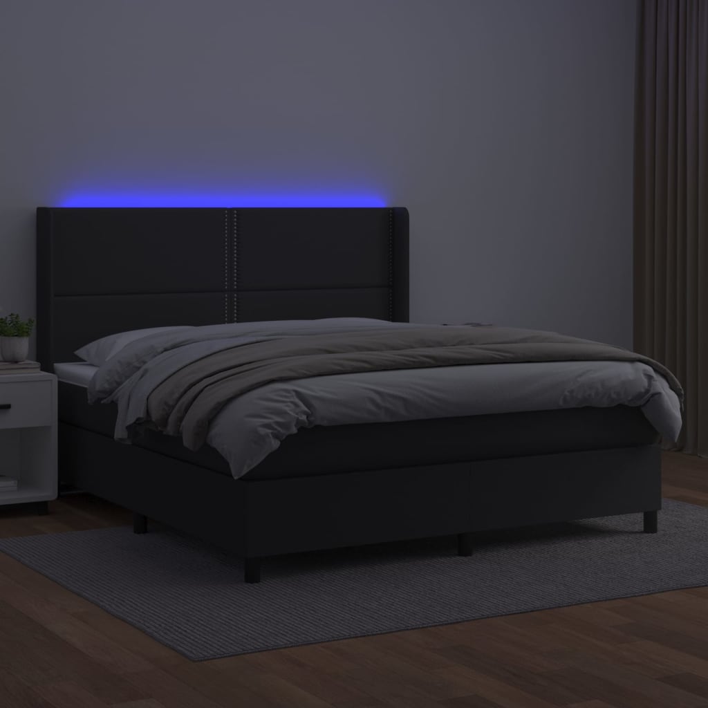 vidaXL Łóżko kontynentalne z materacem i LED czarna ekoskóra 180x200cm
