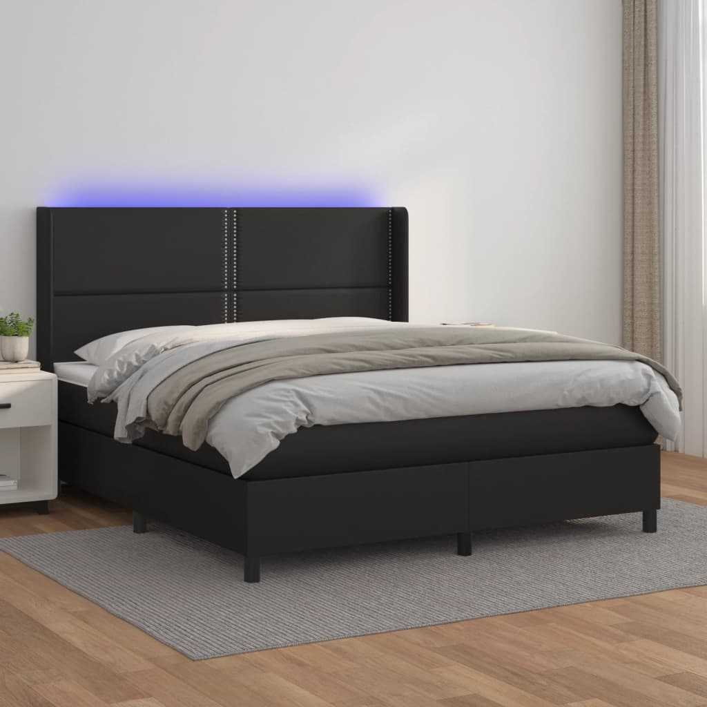 vidaXL Łóżko kontynentalne z materacem i LED czarna ekoskóra 180x200cm