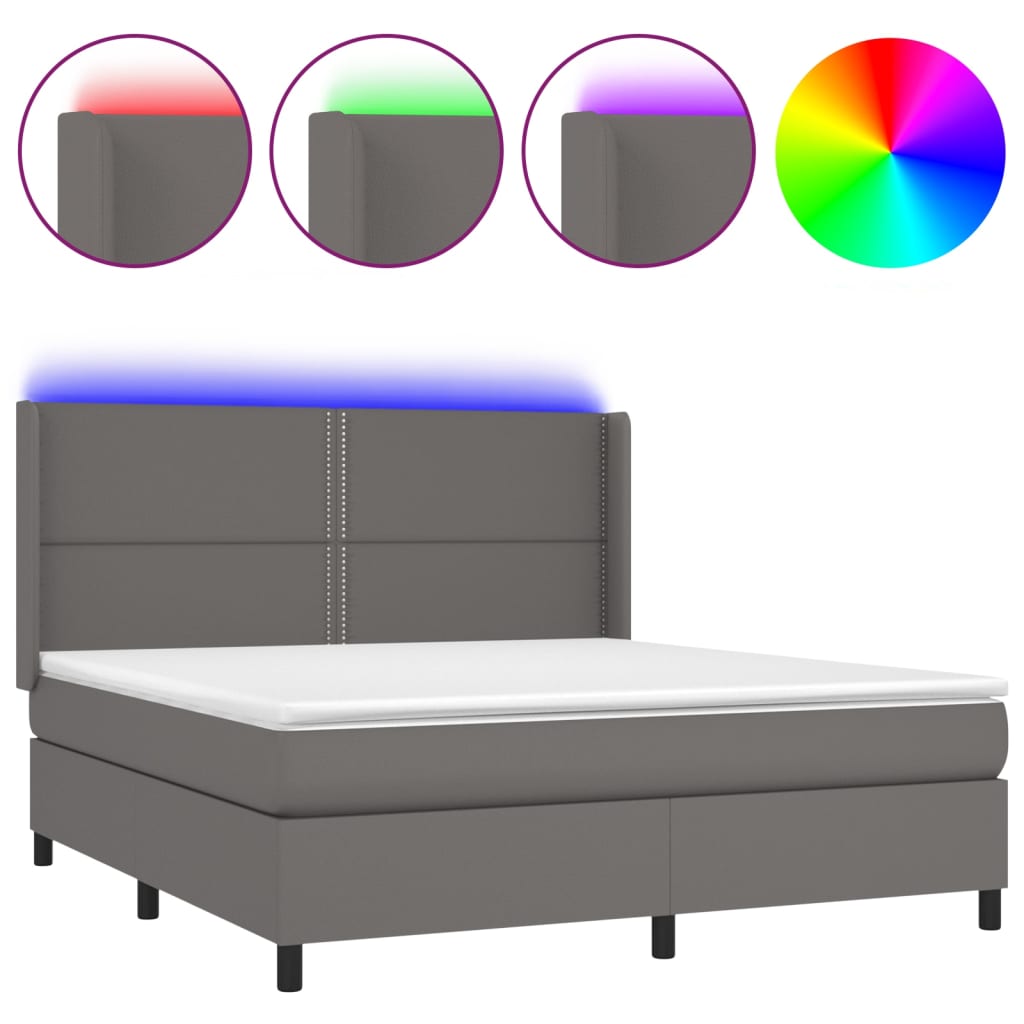 vidaXL Łóżko kontynentalne z materacem i LED, szara ekoskóra 180x200cm