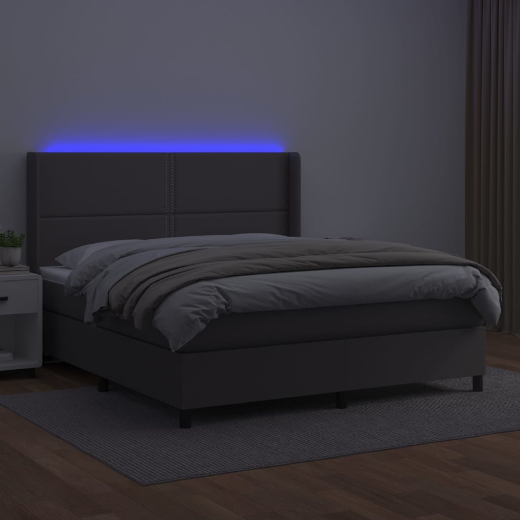 vidaXL Łóżko kontynentalne z materacem i LED, szara ekoskóra 180x200cm