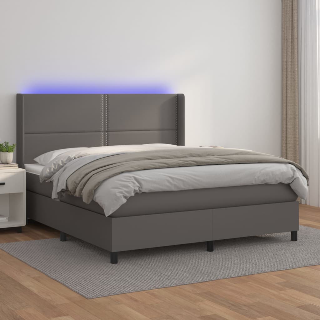 vidaXL Łóżko kontynentalne z materacem i LED, szara ekoskóra 180x200cm