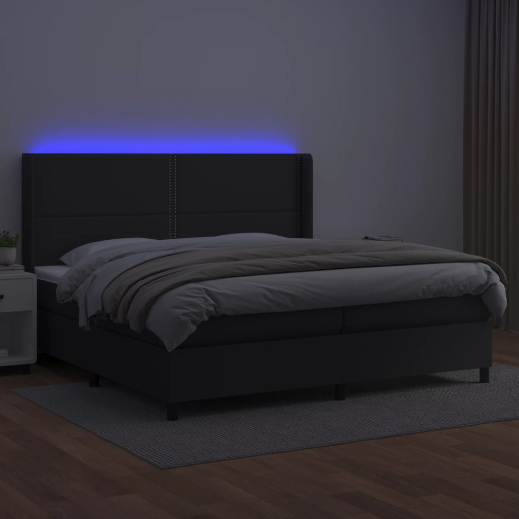 vidaXL Łóżko kontynentalne z materacem i LED czarna ekoskóra 200x200cm