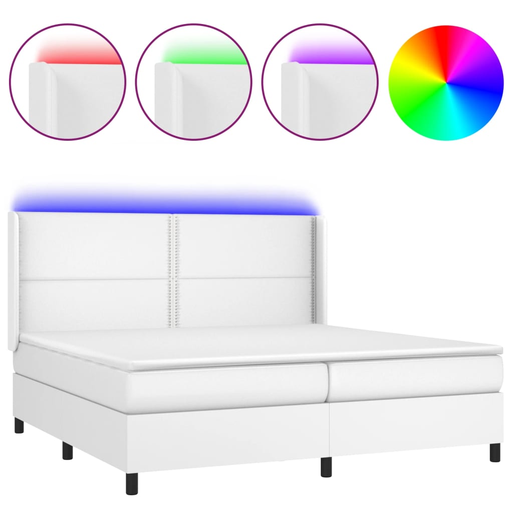 vidaXL Łóżko kontynentalne z materacem i LED, biała ekoskóra 200x200cm