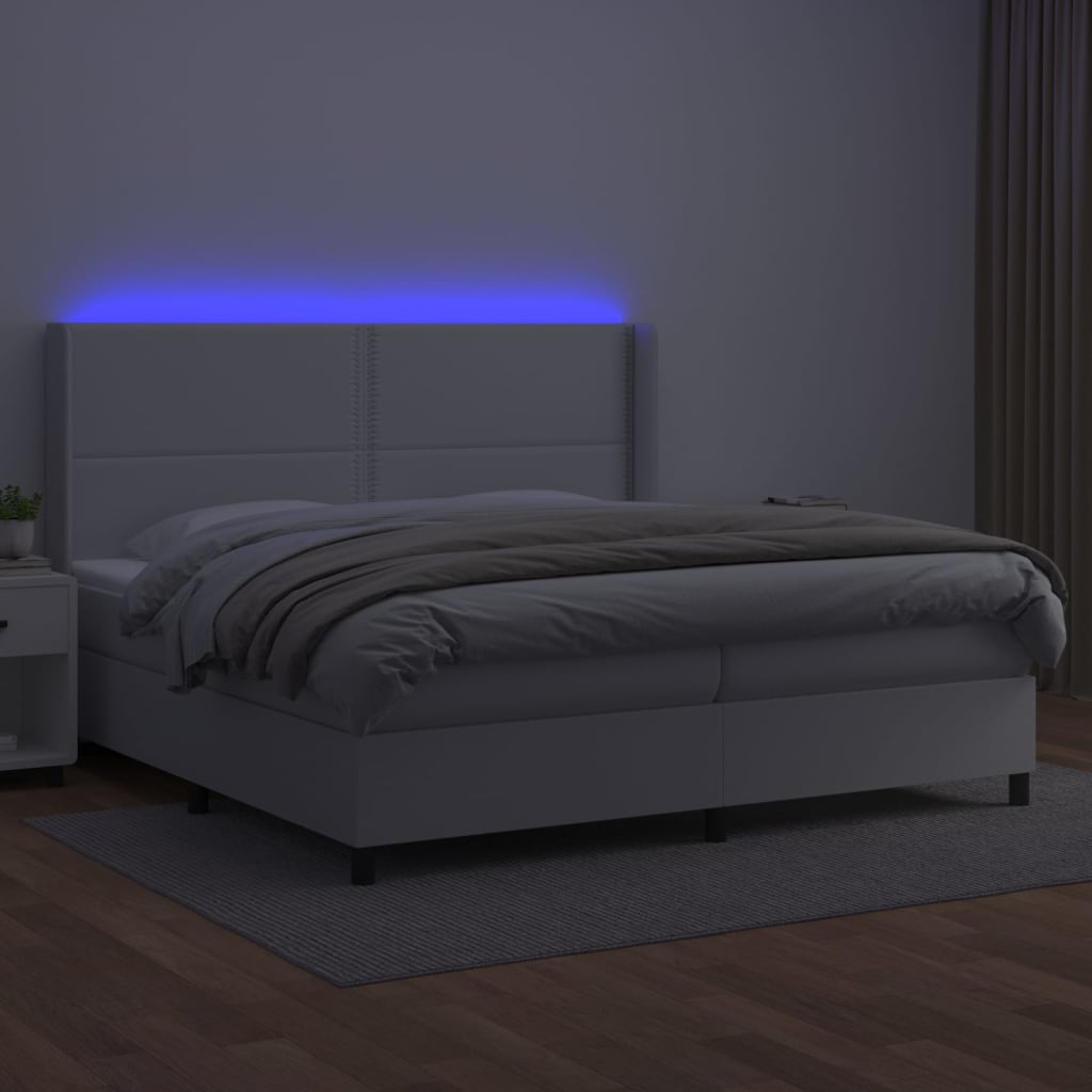 vidaXL Łóżko kontynentalne z materacem i LED, biała ekoskóra 200x200cm