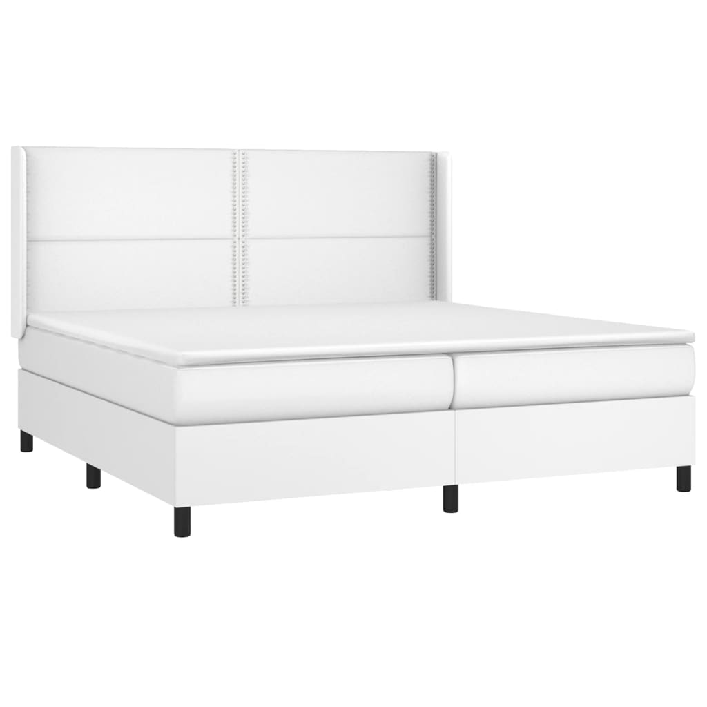 vidaXL Łóżko kontynentalne z materacem i LED, biała ekoskóra 200x200cm