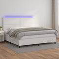 vidaXL Łóżko kontynentalne z materacem i LED, biała ekoskóra 200x200cm