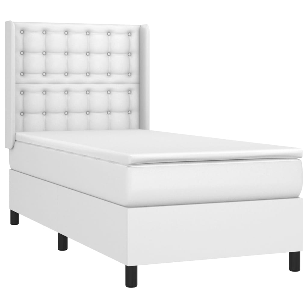 vidaXL Łóżko kontynentalne z materacem i LED, biała ekoskóra 80x200 cm