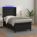 vidaXL Łóżko kontynentalne z materacem i LED czarna ekoskóra 90x190 cm