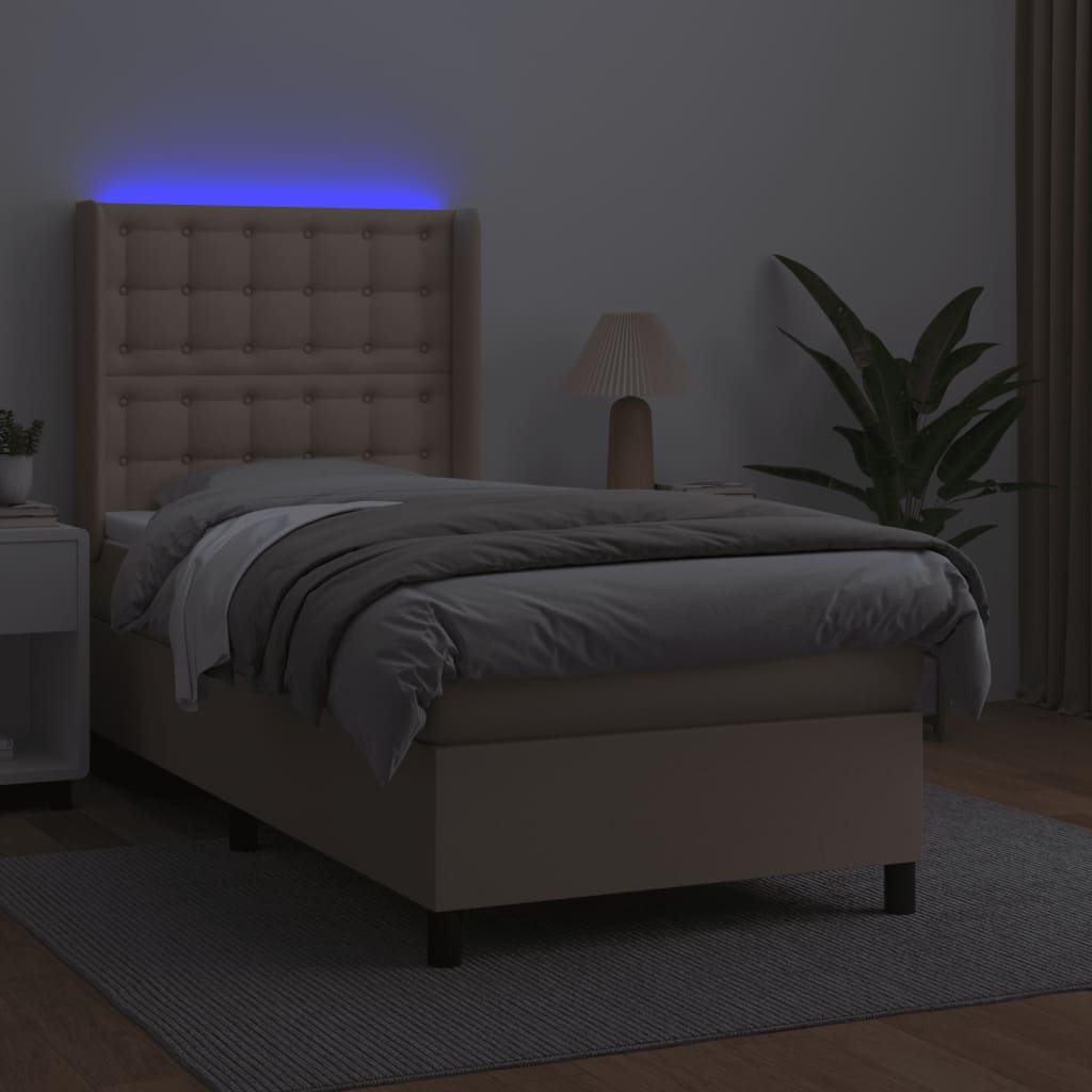 vidaXL Łóżko kontynentalne, materac i LED cappuccino 100x200 cm