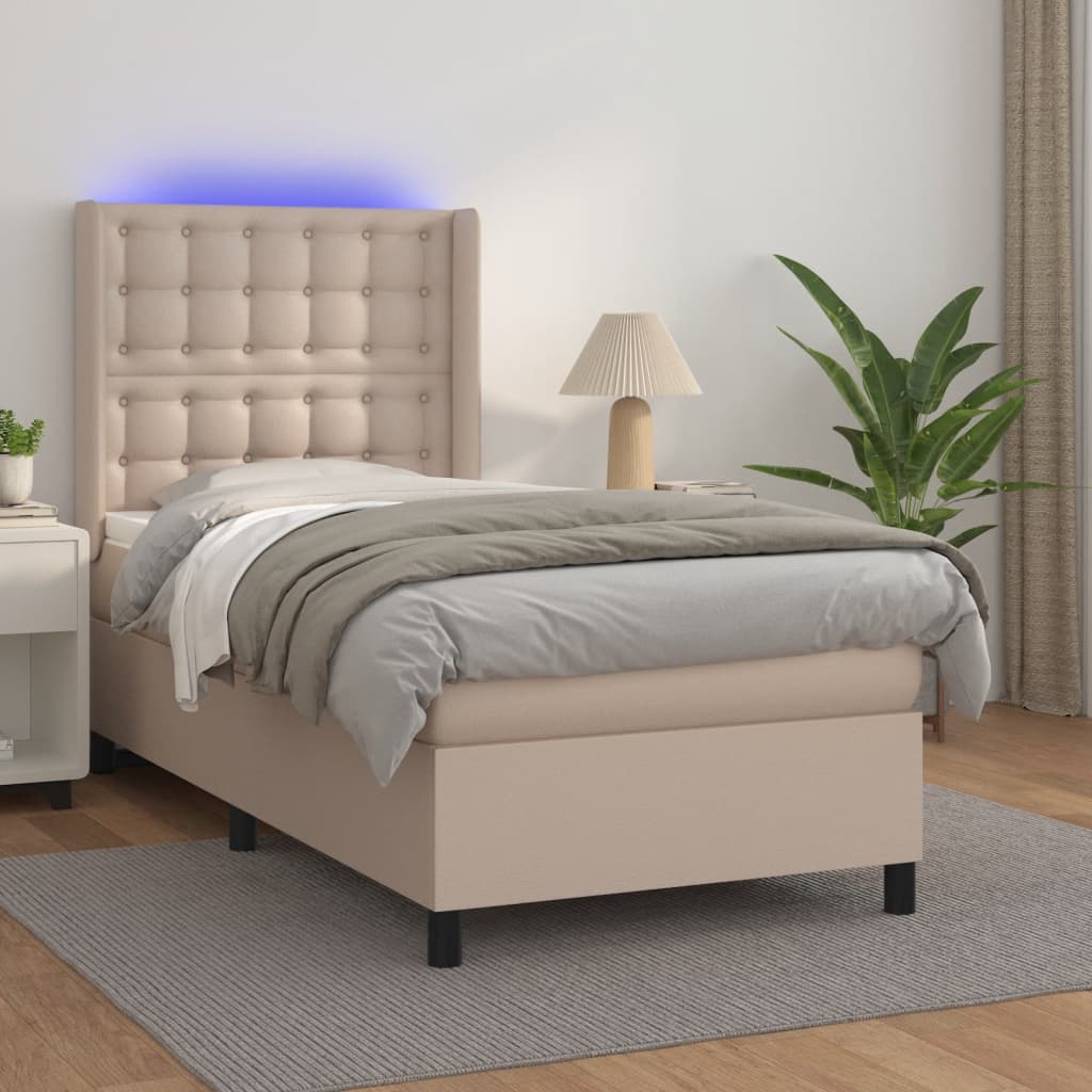 vidaXL Łóżko kontynentalne, materac i LED cappuccino 100x200 cm