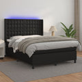 vidaXL Łóżko kontynentalne, materac i LED, czarna ekoskóra, 140x190 cm