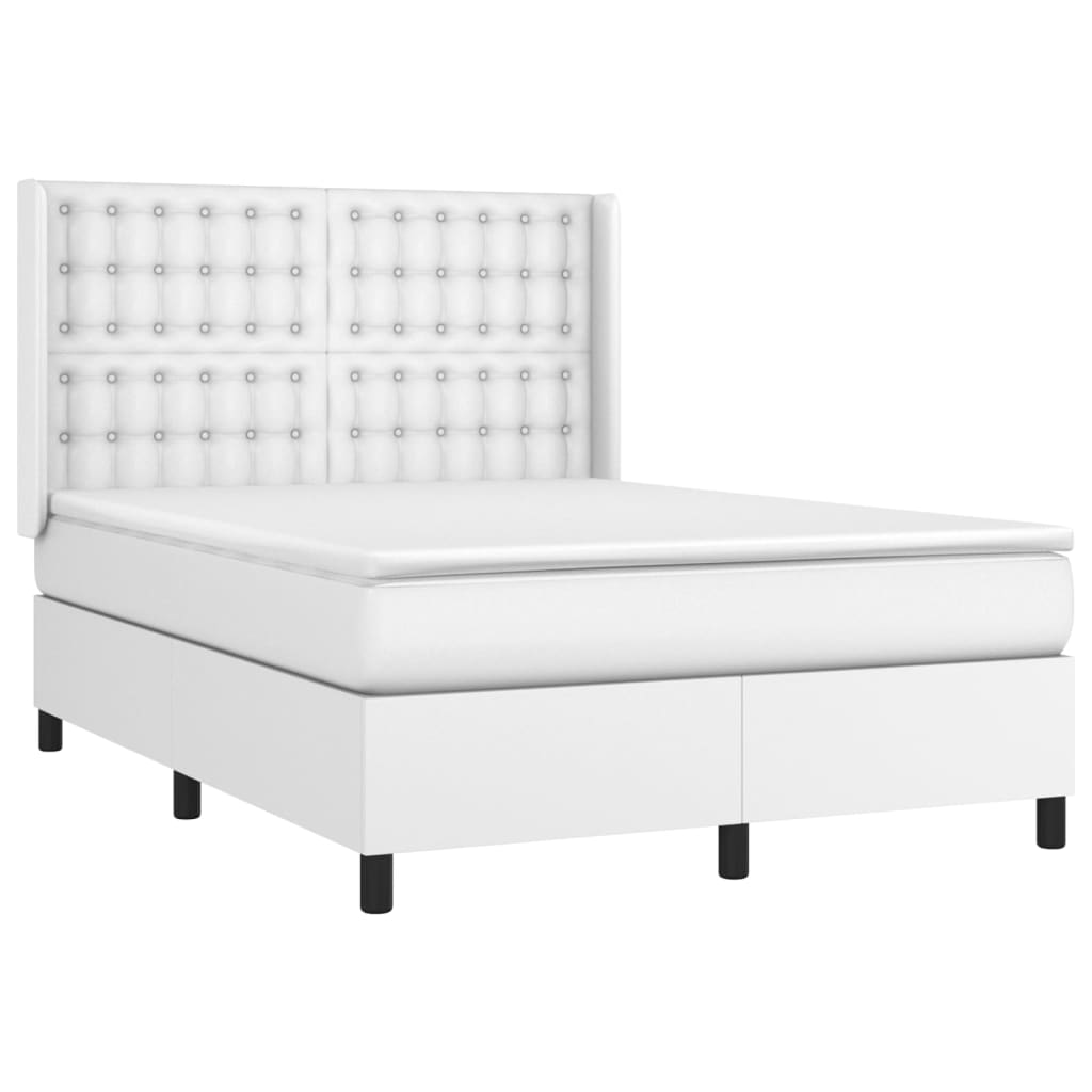 vidaXL Łóżko kontynentalne z materacem i LED, biała ekoskóra 140x190cm