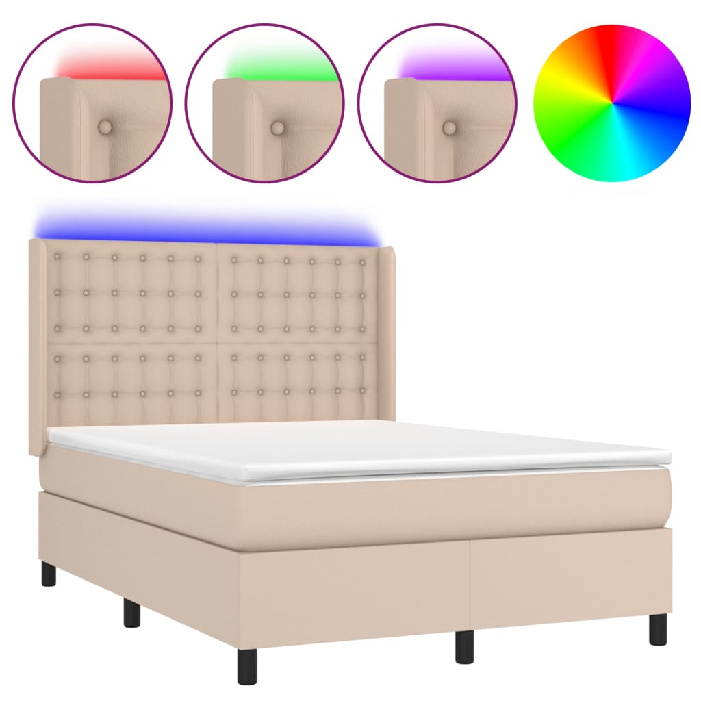 vidaXL Łóżko kontynentalne, materac i LED cappuccino 140x190 cm