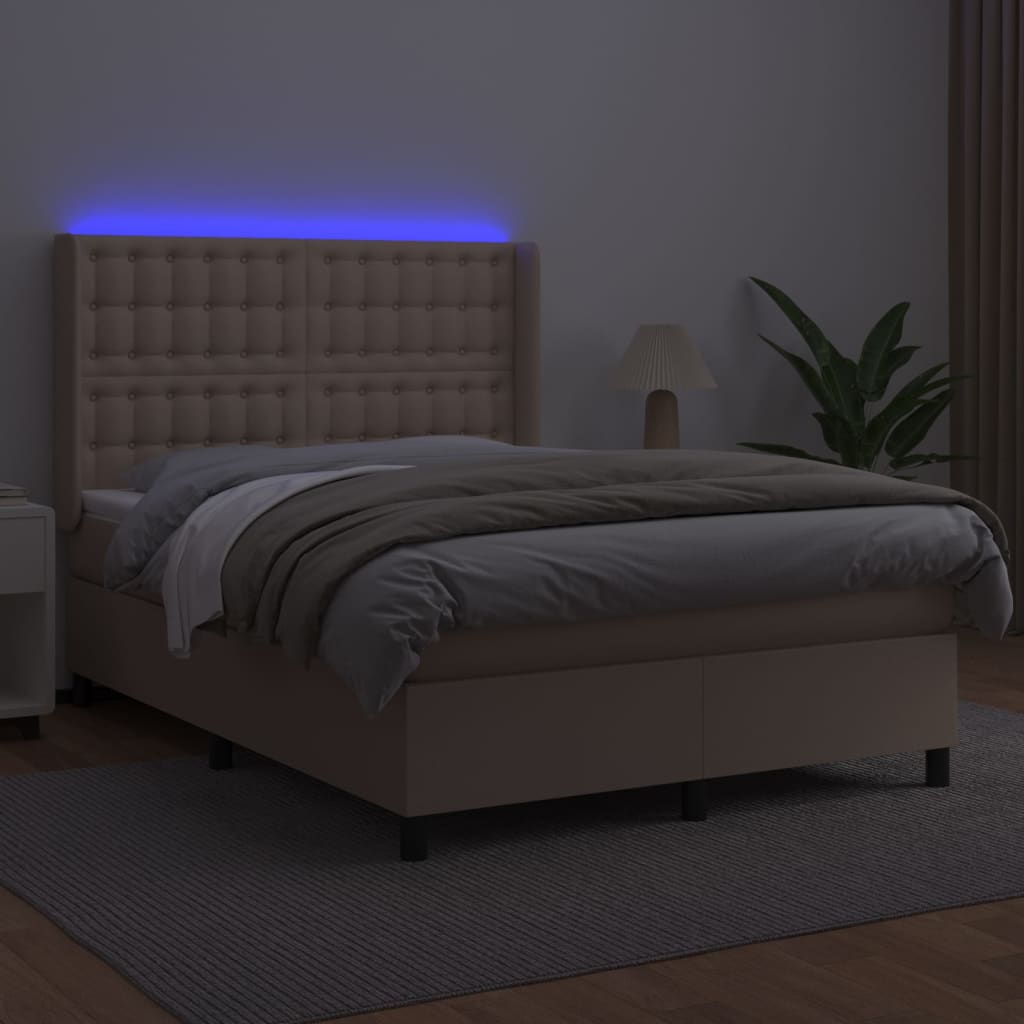 vidaXL Łóżko kontynentalne, materac i LED cappuccino 140x190 cm