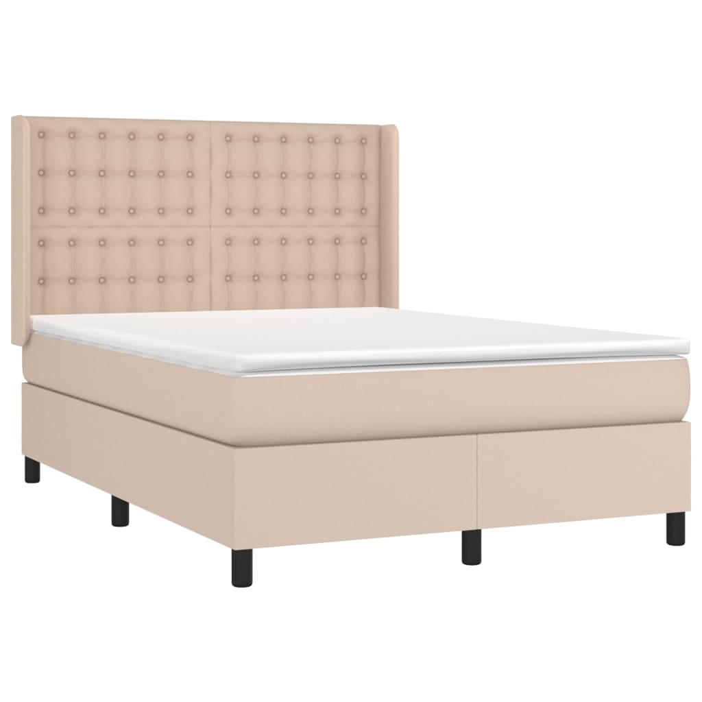 vidaXL Łóżko kontynentalne, materac i LED cappuccino 140x190 cm