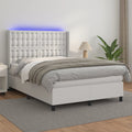 vidaXL Łóżko kontynentalne z materacem i LED, biała ekoskóra 140x200cm