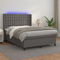 vidaXL Łóżko kontynentalne z materacem i LED, szara ekoskóra 140x200cm