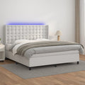 vidaXL Łóżko kontynentalne z materacem i LED, biała ekoskóra 160x200cm