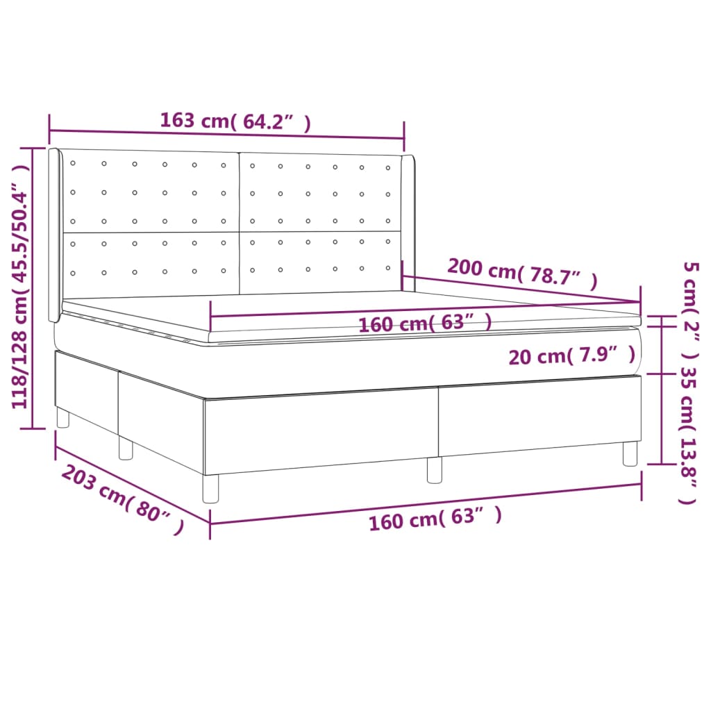 vidaXL Łóżko kontynentalne z LED, materac, kremowe, ekoskóra 160x200cm