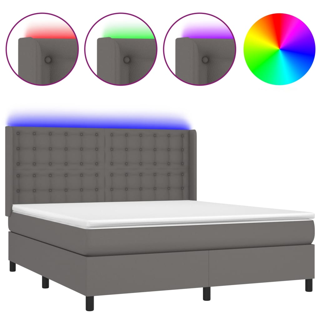 vidaXL Łóżko kontynentalne z materacem i LED, szara ekoskóra 160x200cm