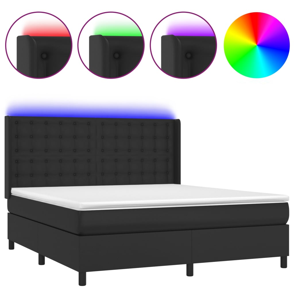 vidaXL Łóżko kontynentalne z materacem i LED czarna ekoskóra 180x200cm