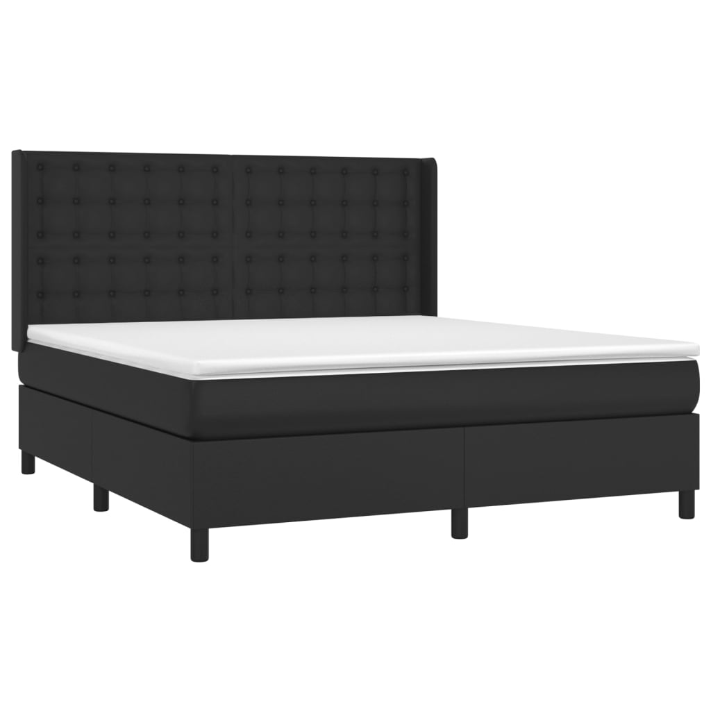 vidaXL Łóżko kontynentalne z materacem i LED czarna ekoskóra 180x200cm